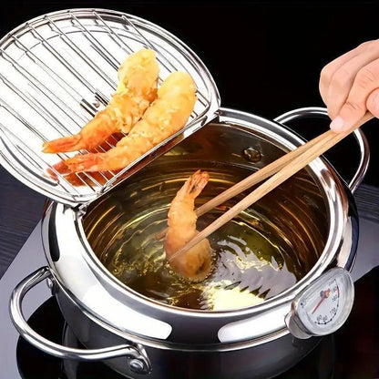 Japanese-Style Tempura Deep Fryer with Thermometer - Durable Stainless Steel, Professional Quality for Restaurant Use - ShopKart