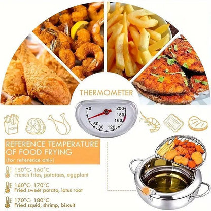 Japanese-Style Tempura Deep Fryer with Thermometer - Durable Stainless Steel, Professional Quality for Restaurant Use - ShopKart